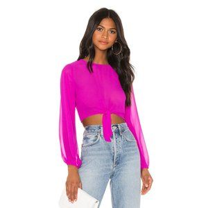 NWT superdown Jemma Sheer Long Sleeve Tie Front Shirt Crop Top Fuchsia Medium